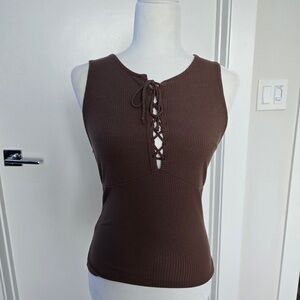 Ambiance Chocolate Lace-Up Ribbed Tank Top